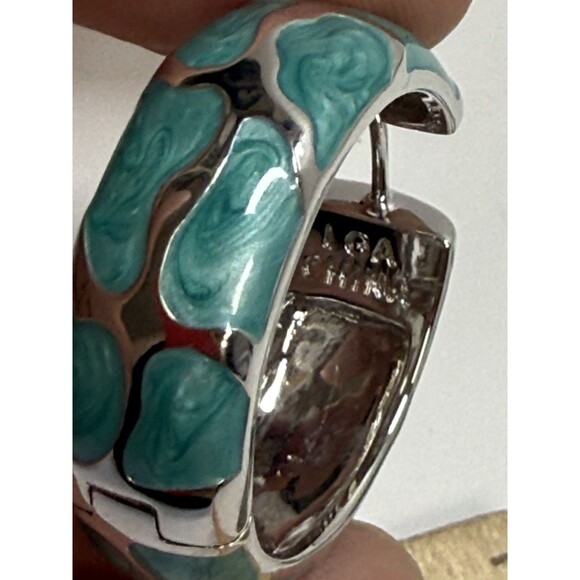 Lauren G Adams Hand Painted Silver And Turquoise Enamel Hoop Earrings New - Picture 6 of 7